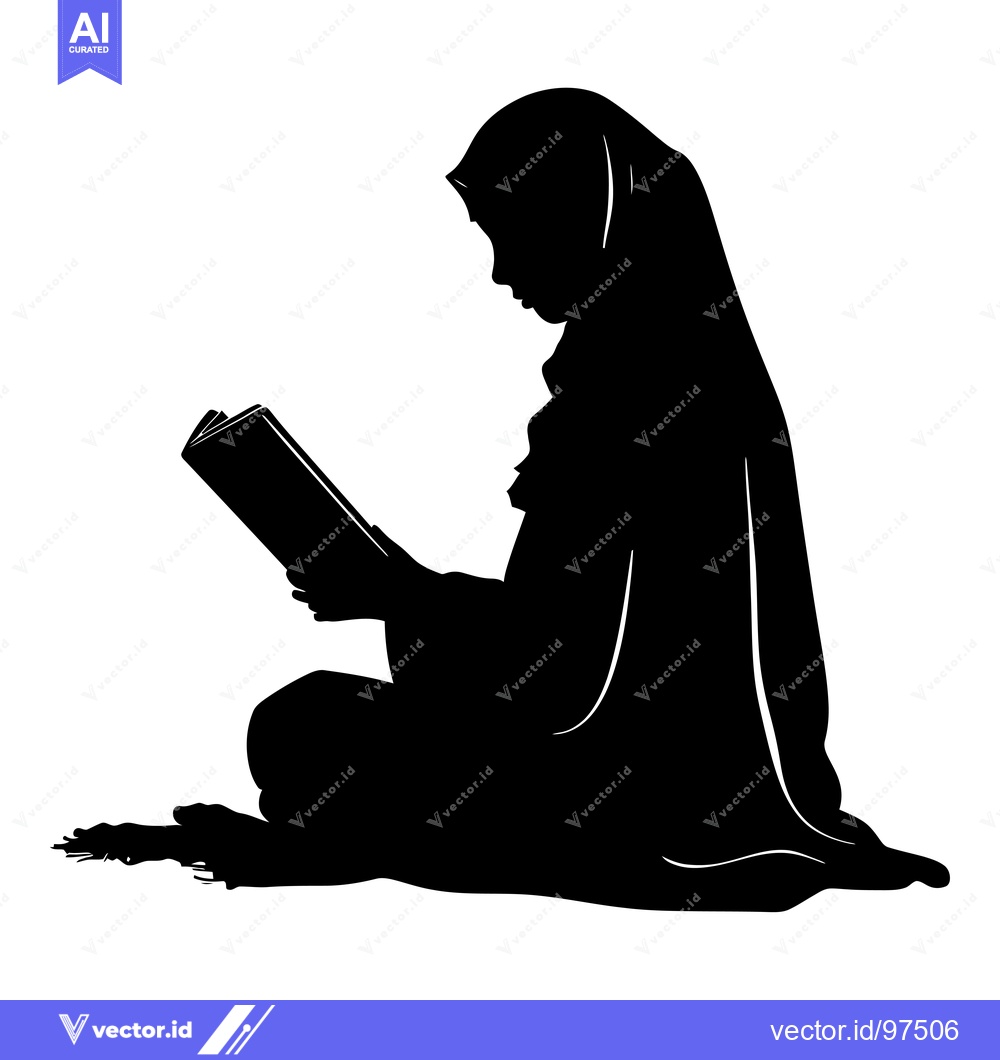 Premium Vector of Silhouette of a Woman in a Hijab Reading a Book