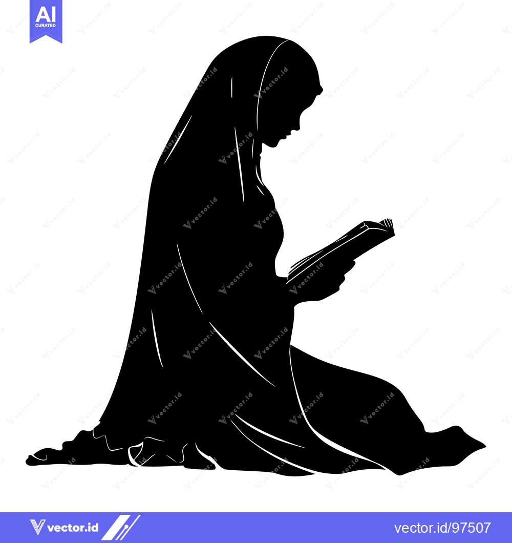 Premium Vector of Silhouette of a Woman in a Hijab Reading a Book