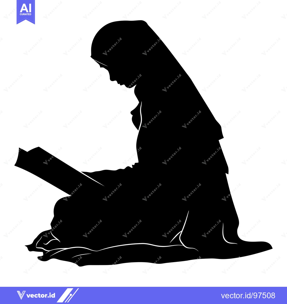 Premium Vector of Silhouette of a Woman in a Hijab Reading a Book