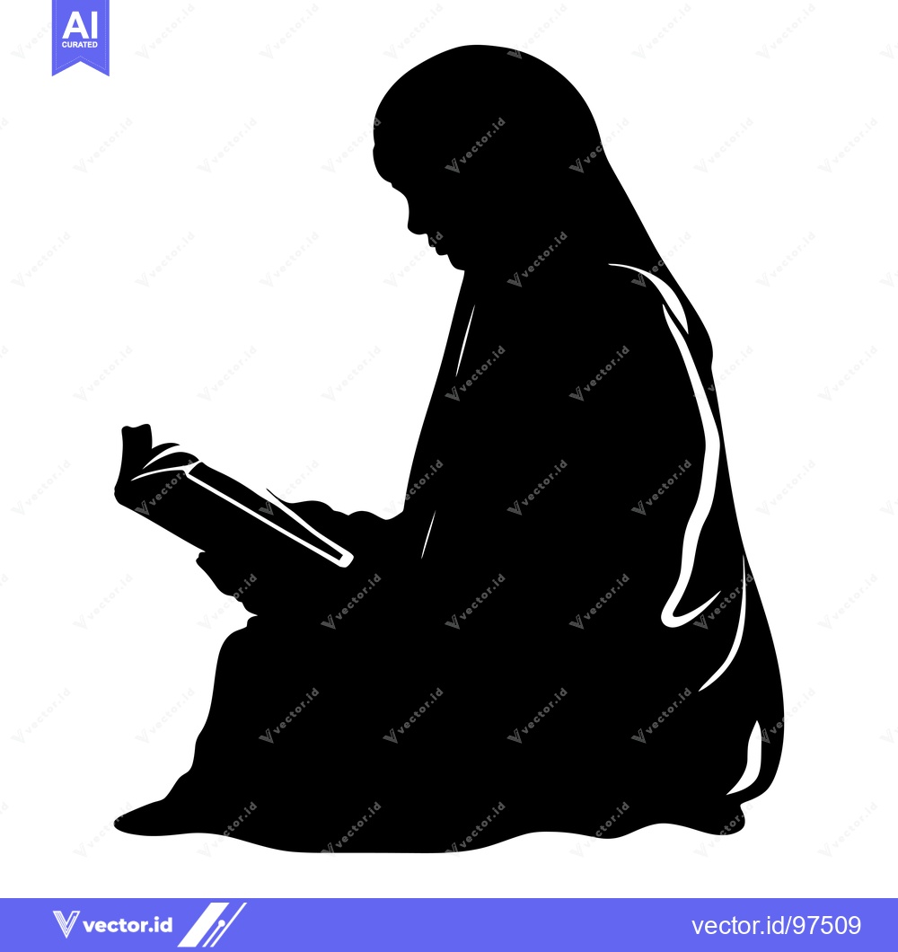 Premium Vector dari Silhouette of a Woman in a Hijab Reading a Book