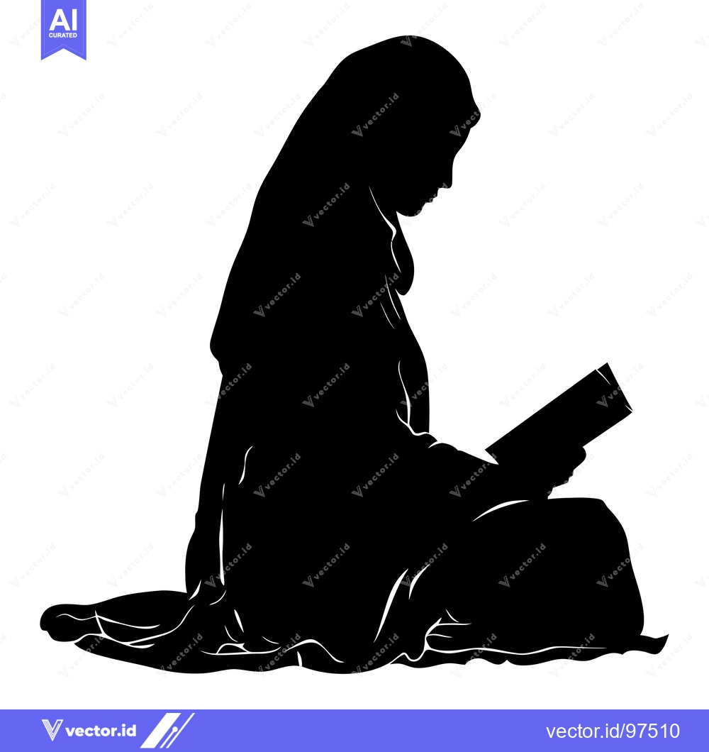 Premium Vector of Silhouette of a Woman in a Headscarf Reading a Book