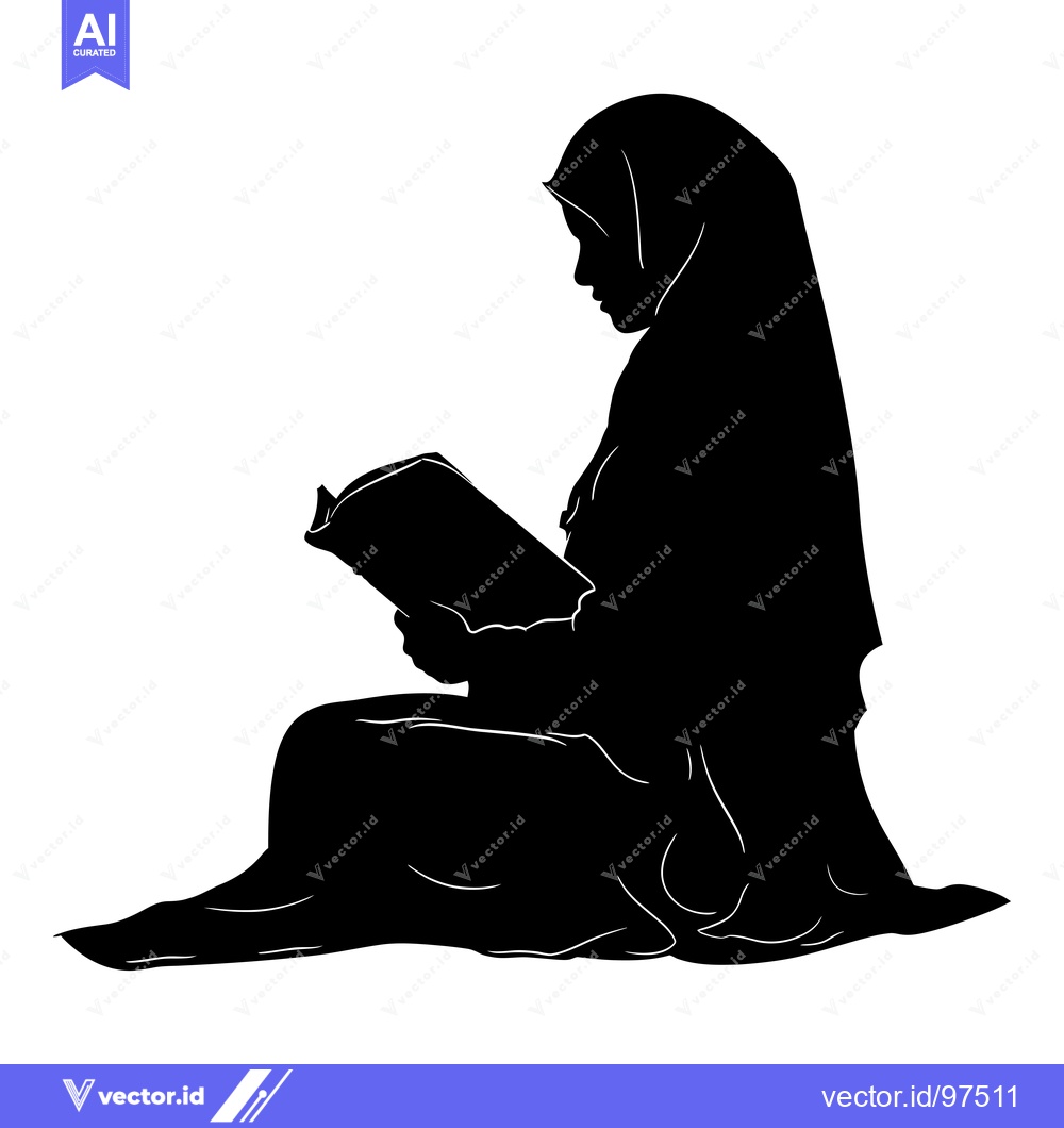 Premium Vector dari Silhouette of a Woman in a Hijab Reading a Book