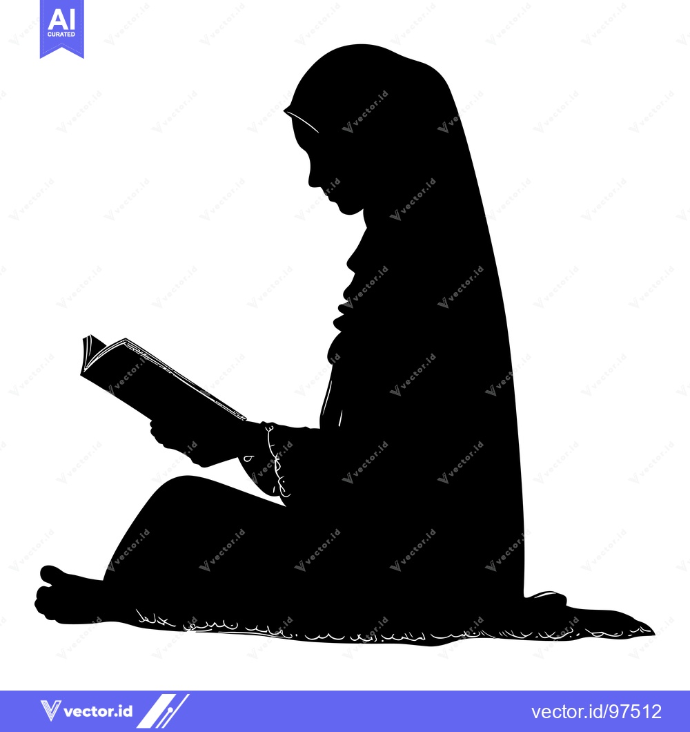 Premium Vector dari Silhouette of a Woman in a Hijab Reading a Book