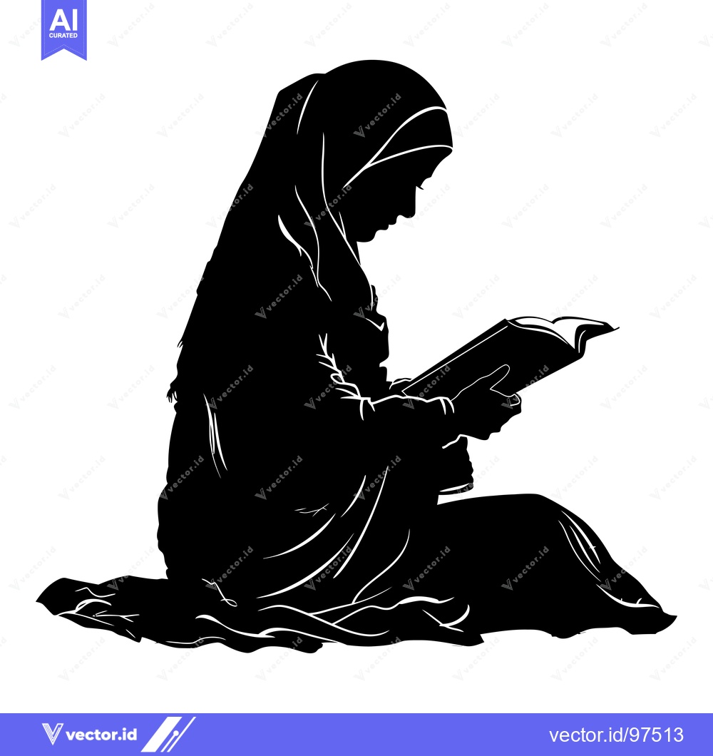 Premium Vector of Silhouette of a Woman in a Hijab Reading a Book