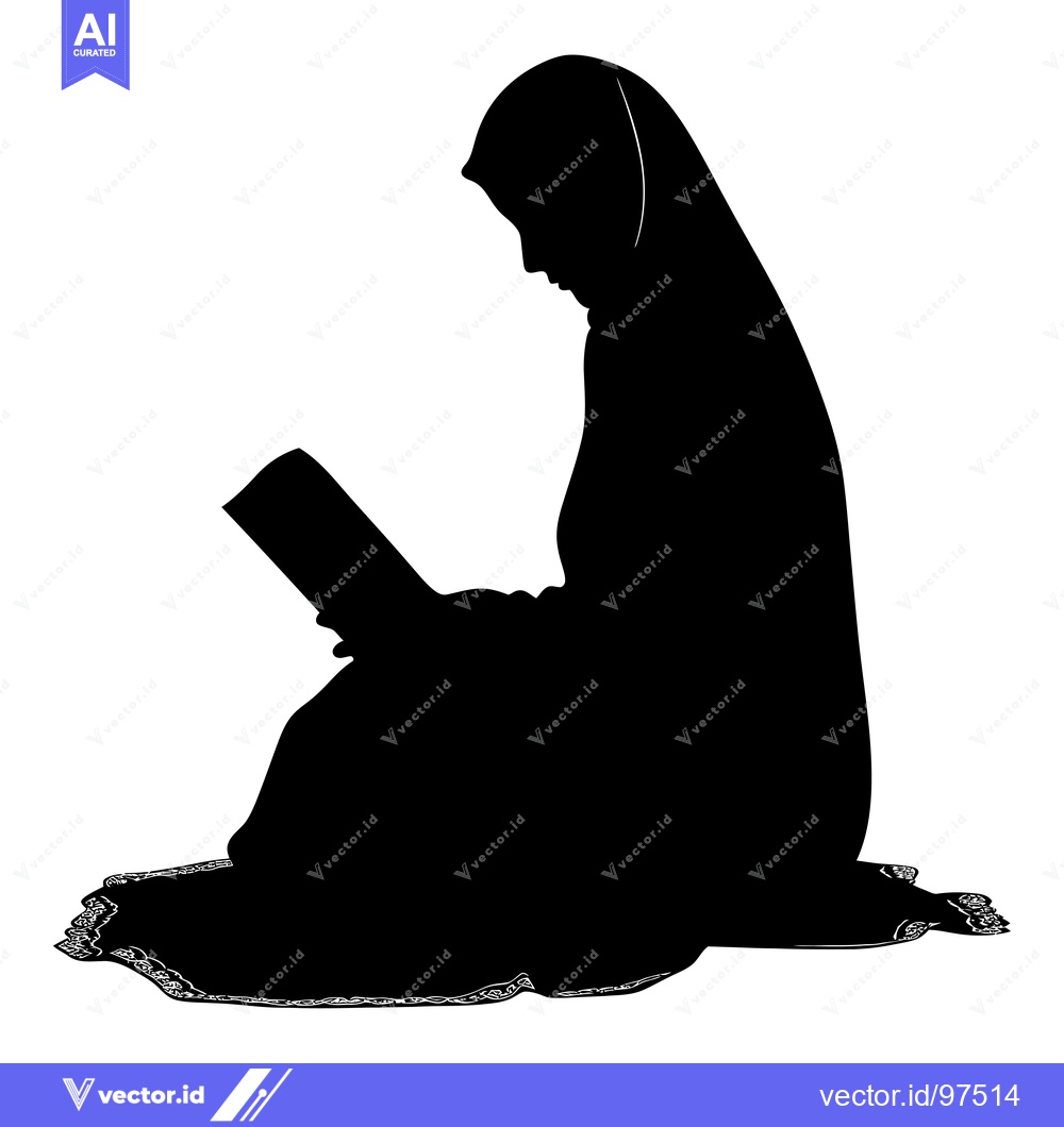Premium Vector dari Silhouette of a Woman in a Hijab Reading a Book