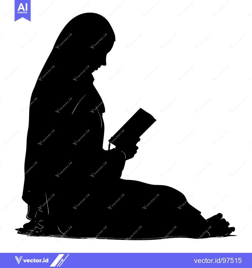 Premium Vector of Silhouette of a woman in a hijab reading a book