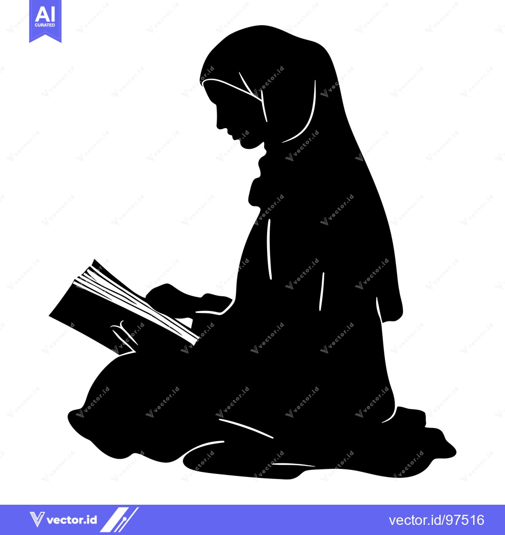 Premium Vector dari Silhouette of a woman in hijab reading a book