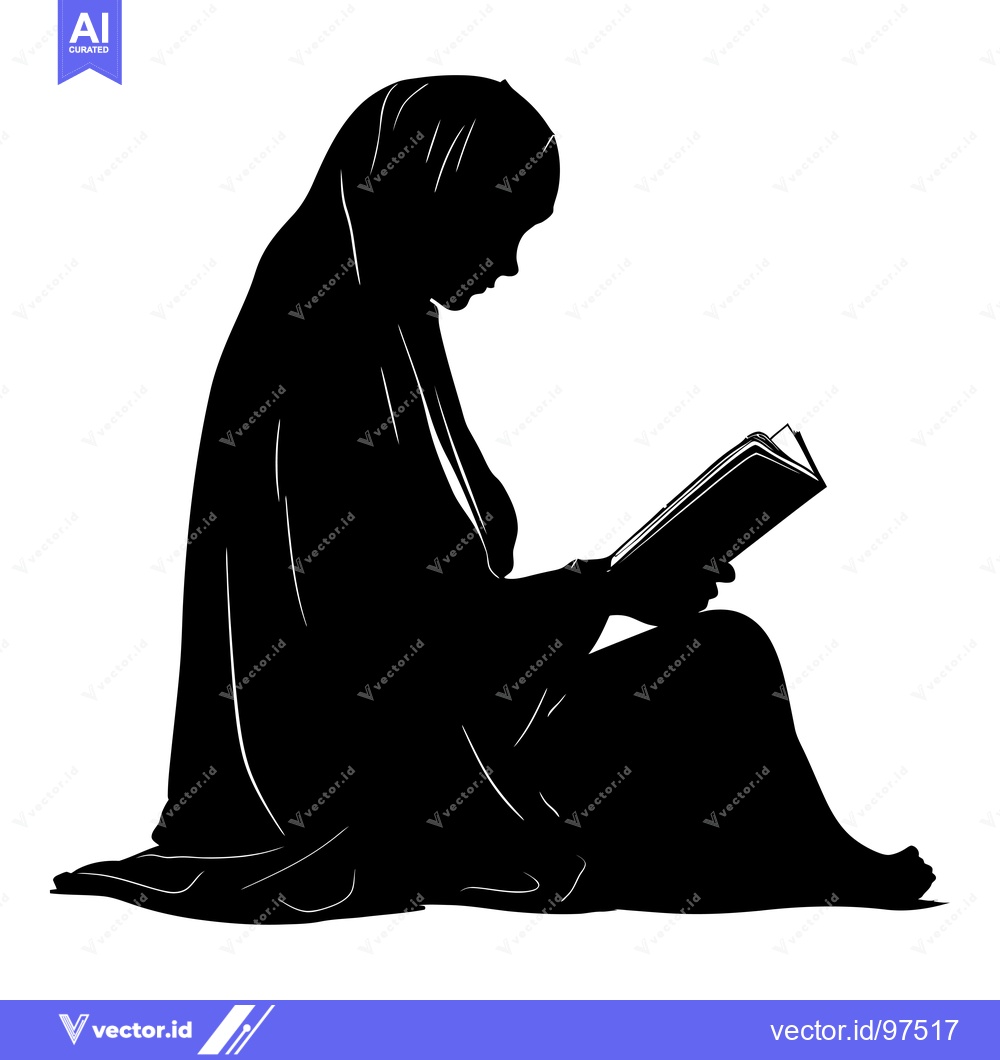 Premium Vector dari Silhouette of a woman wearing a hijab reading a book
