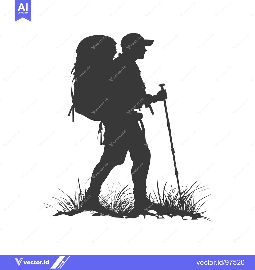 Premium Vector of Silhouette of a Backpacker Hiking with a Trekking Pole