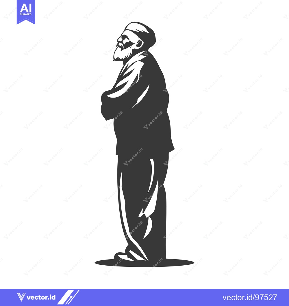 Premium Vector of Silhouette of a bearded man in a hat standing with arms crossed