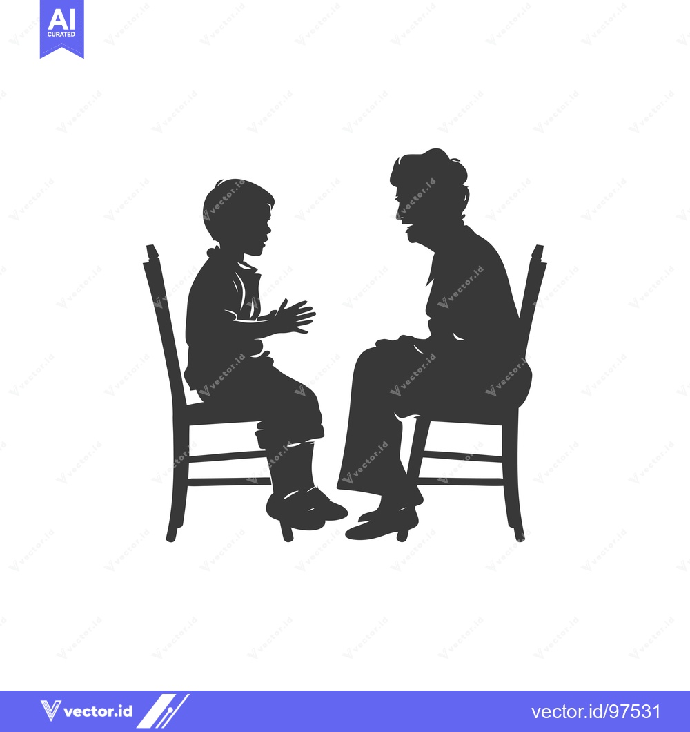 Premium Vector of Silhouette of a Boy and a Woman Sitting on Chairs Facing Each Other