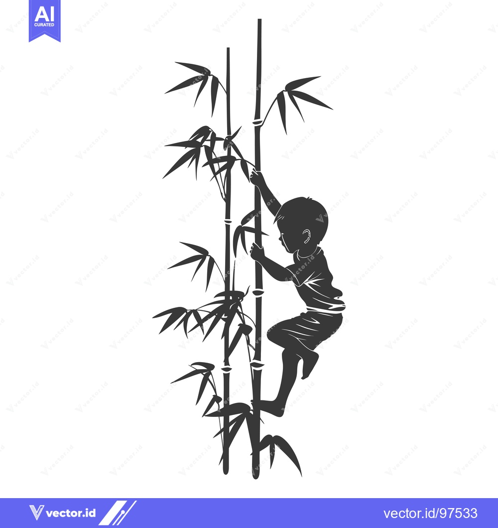 Premium Vector dari Silhouette of a Boy Climbing Bamboo