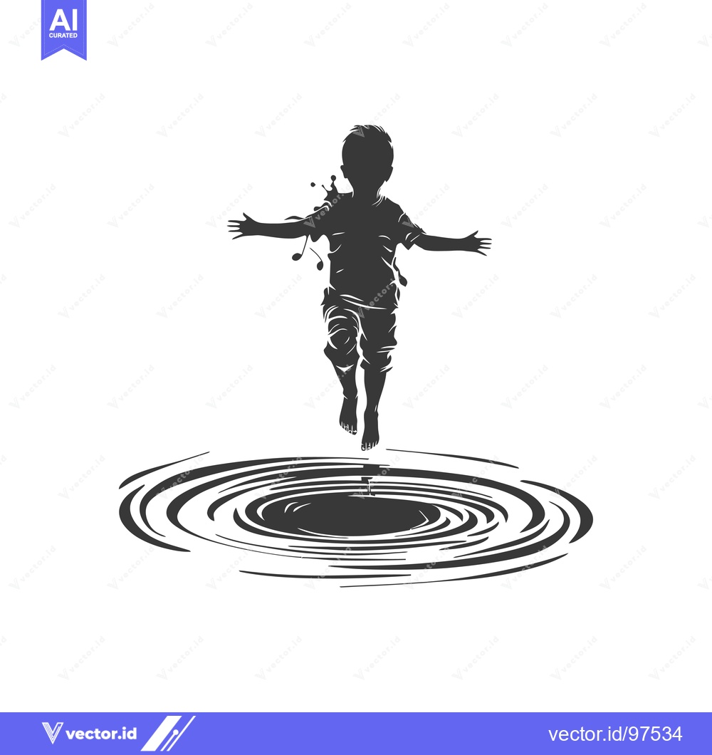Premium Vector dari Silhouette of a Boy Diving into Ripples in Water