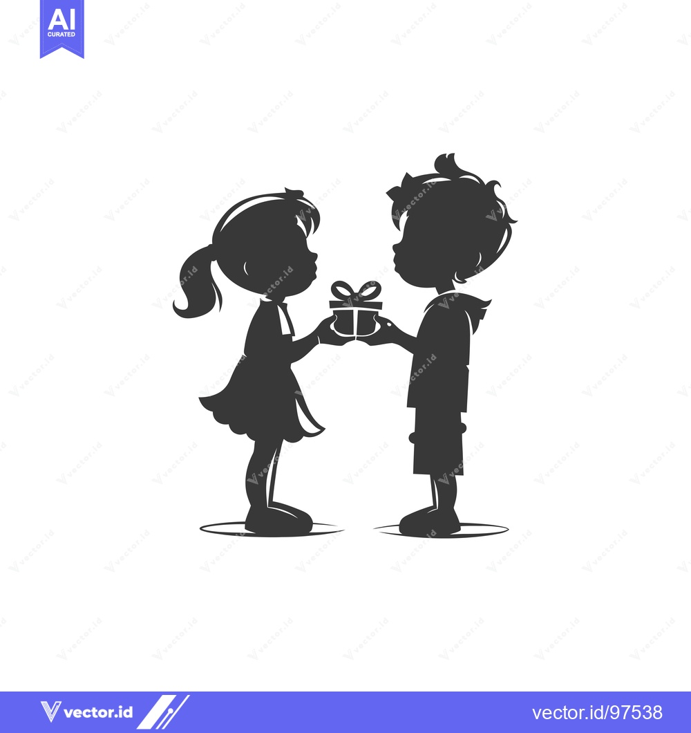 Premium Vector dari Silhouette of a Boy Giving a Girl a Gift