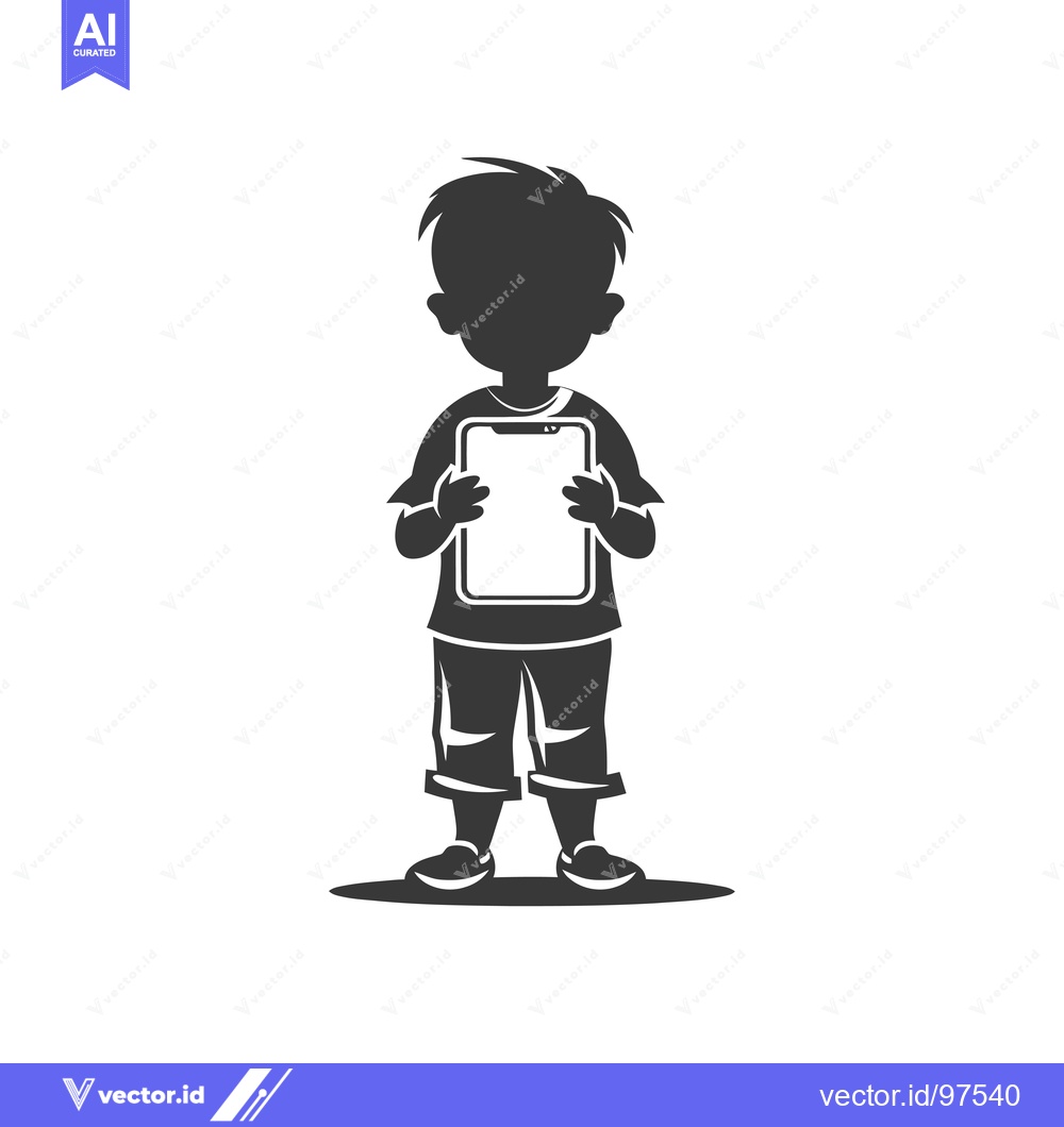 Premium Vector of Silhouette of a Boy Holding a Tablet Computer