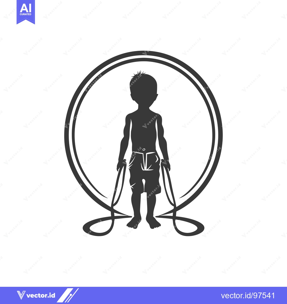 Premium Vector dari Silhouette of a Boy Jumping Rope within a Circle