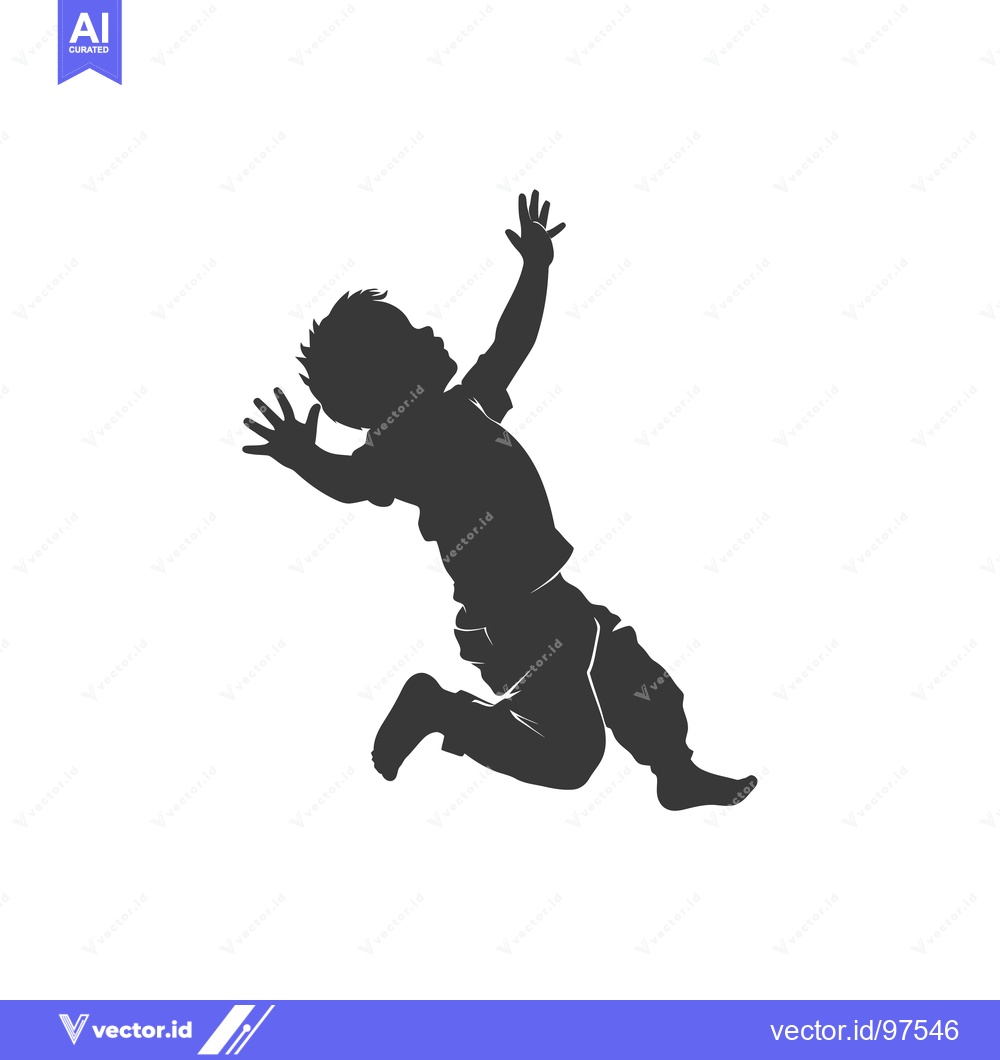 Premium Vector dari Silhouette of a Boy Jumping with Arms Raised