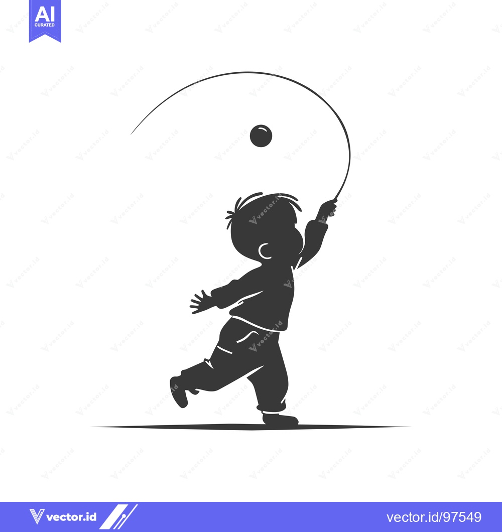 Premium Vector dari Silhouette of a boy playing with a ball on a string