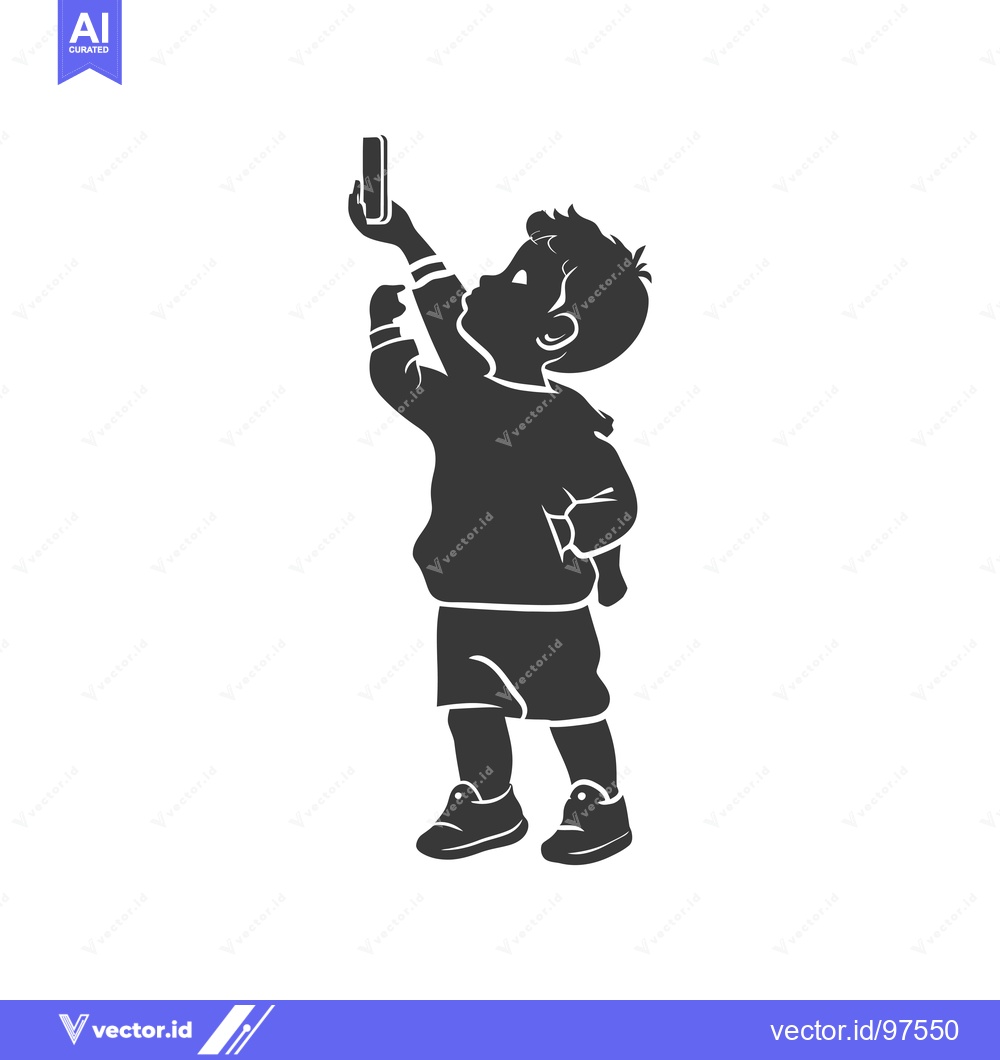 Premium Vector dari Silhouette of a Boy Reaching Up with One Hand Raised