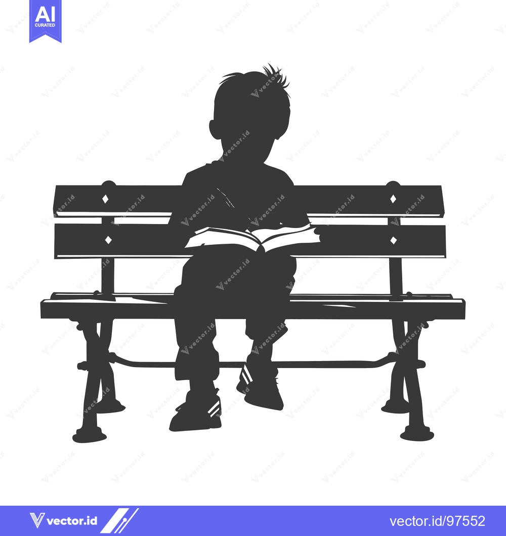 Premium Vector dari Silhouette of a Boy Reading on a Bench