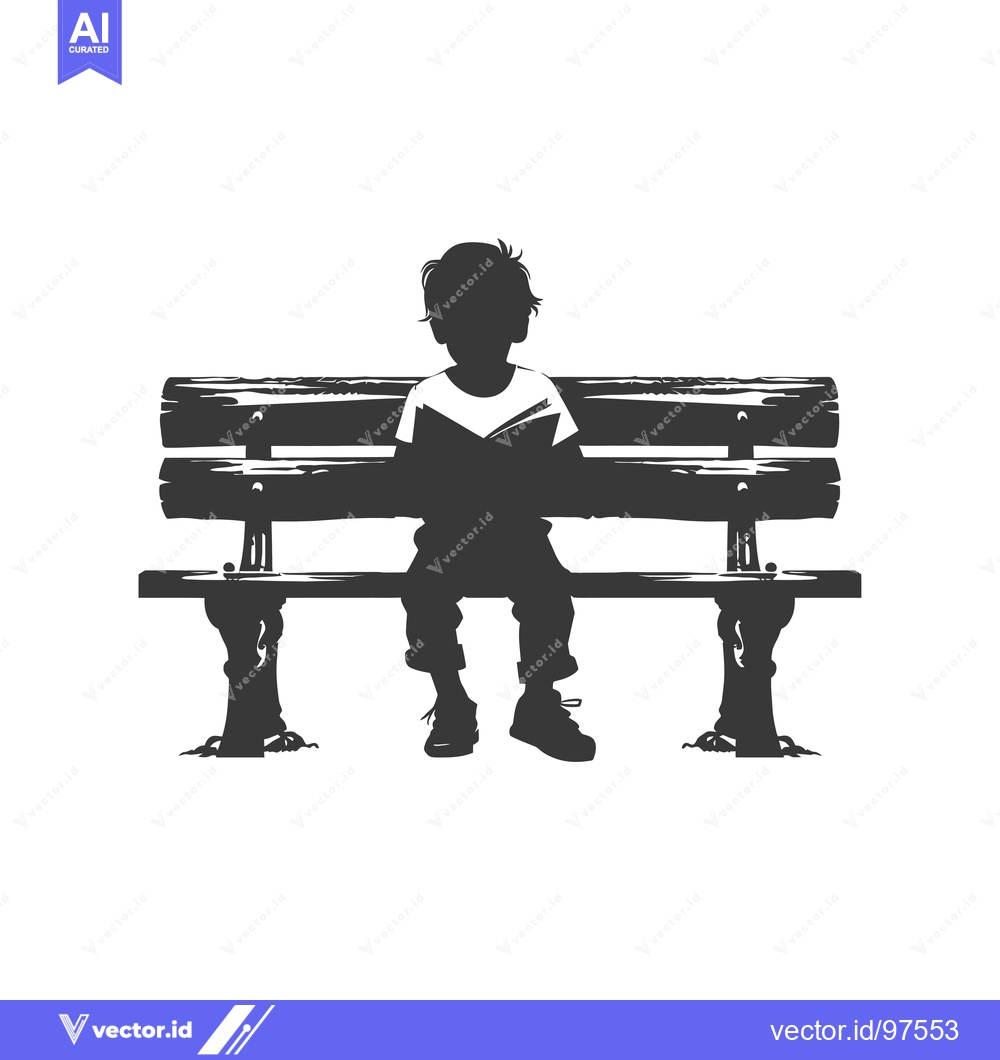 Premium Vector of Silhouette of a Boy Reading on a Wooden Bench