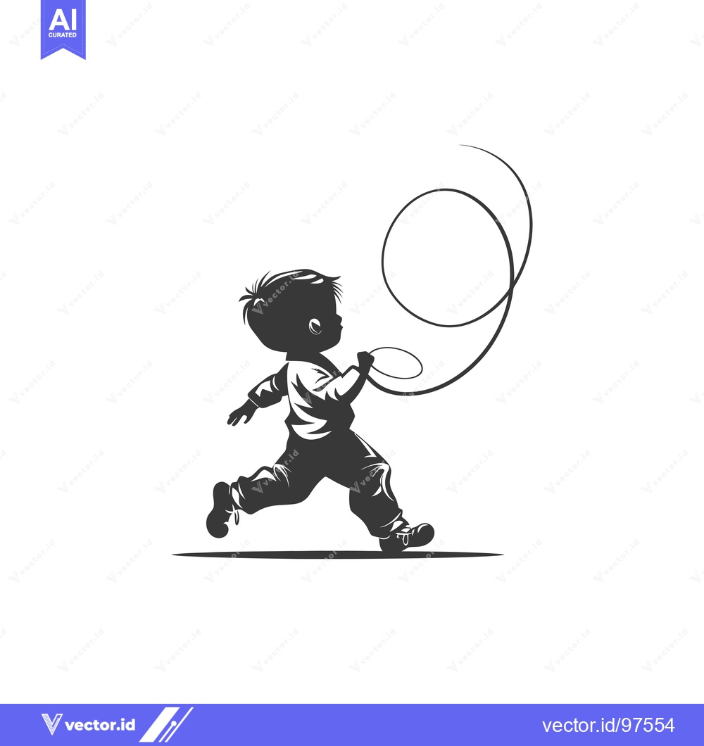 Premium Vector dari Silhouette of a Boy Running with a Circular Object