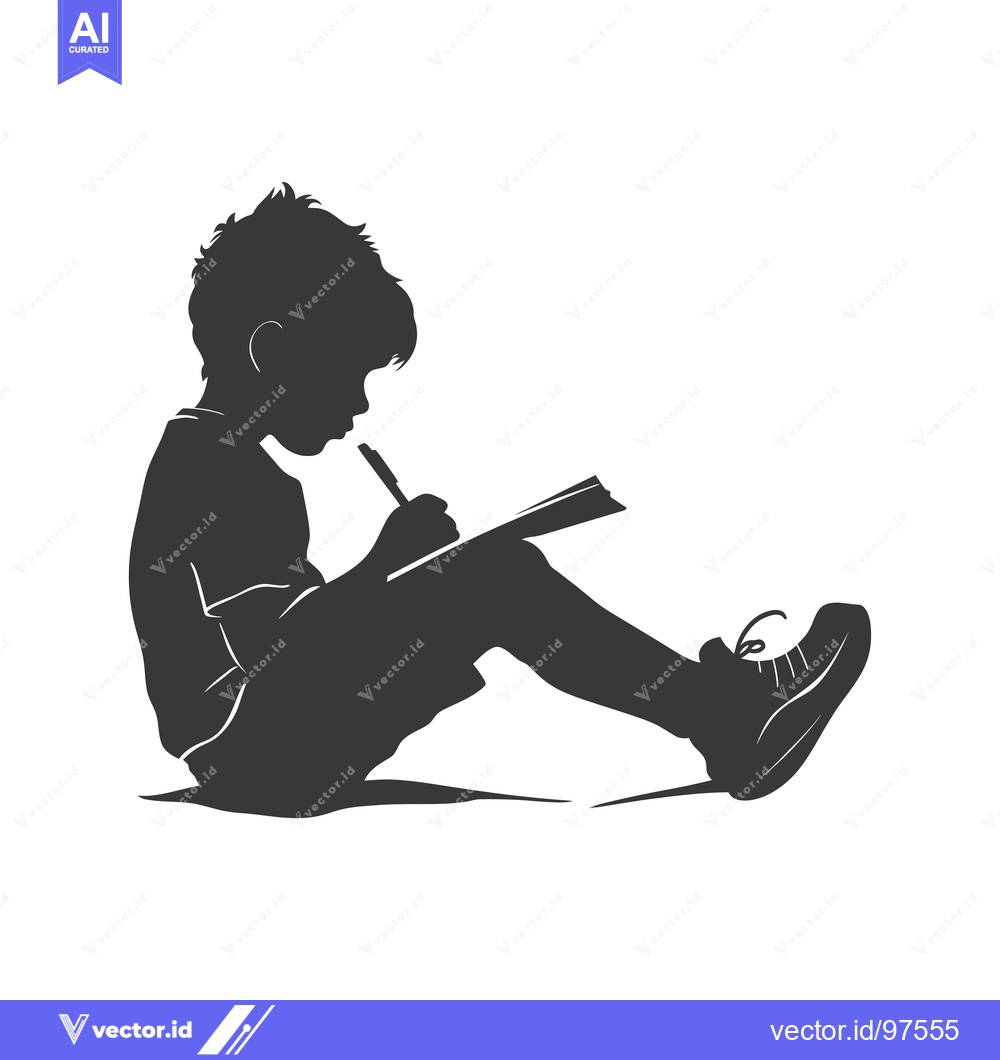 Premium Vector dari Silhouette of a Boy Sitting and Writing