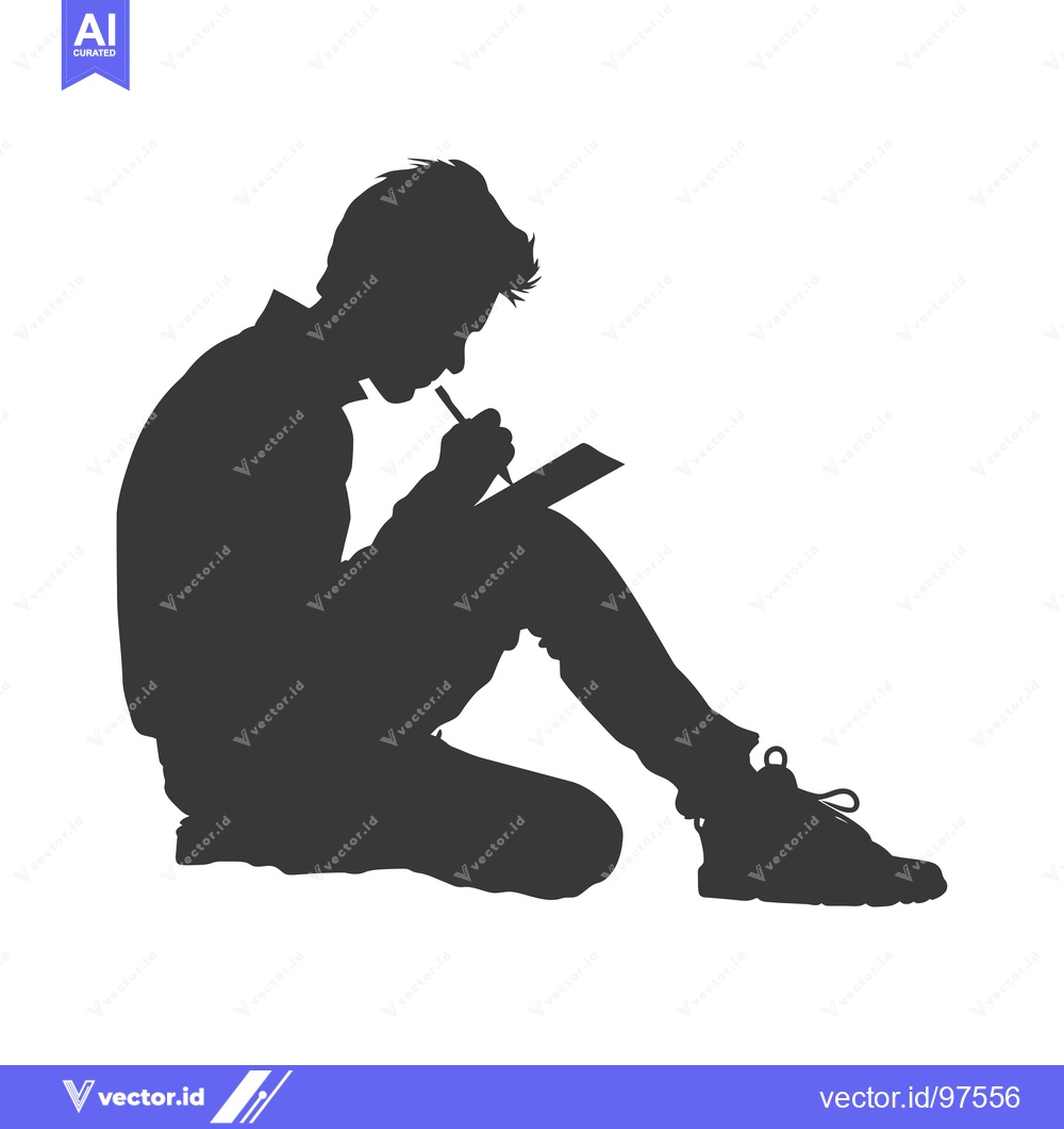 Premium Vector dari Silhouette of a Boy Sitting and Writing