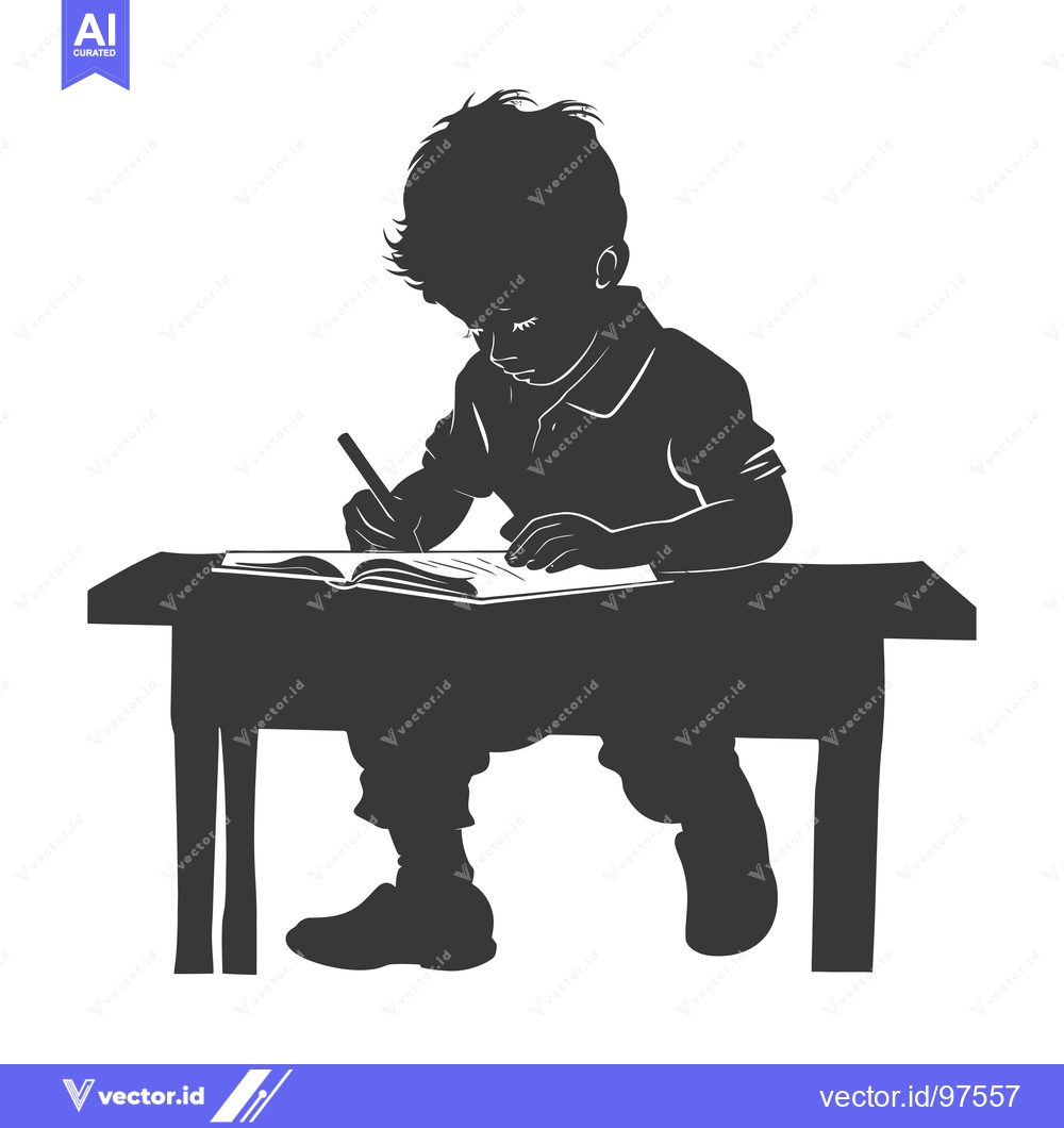 Premium Vector of Silhouette of a Boy Sitting at a Desk Writing