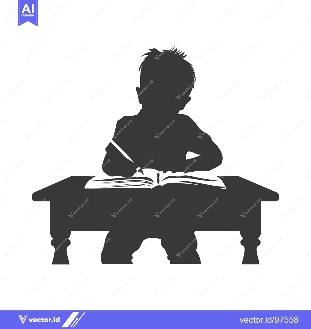 Premium Vector of Silhouette of a Boy Sitting at a Desk Writing in a Book