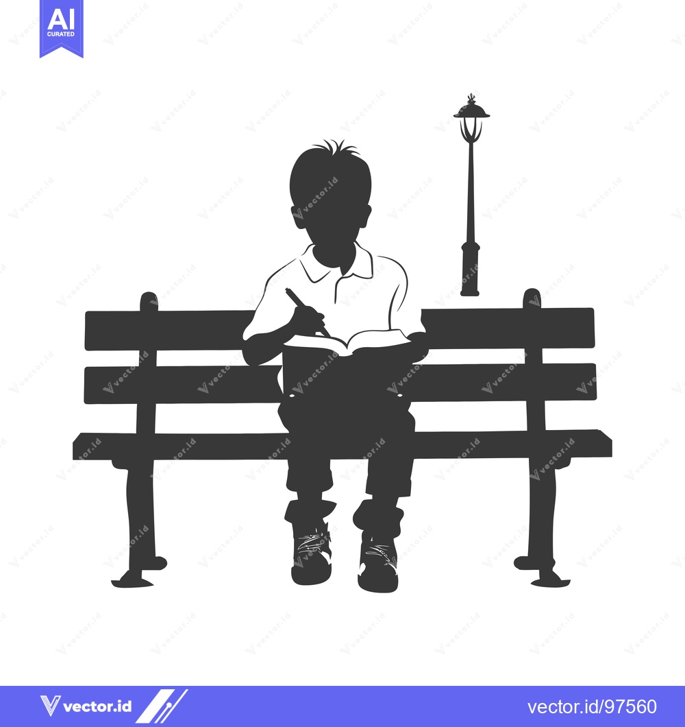 Premium Vector of Silhouette of a Boy Sitting on a Bench and Reading a Book