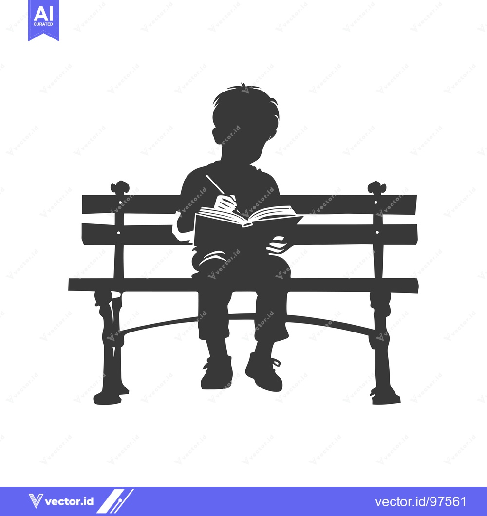 Premium Vector dari Silhouette of a Boy Sitting on a Bench Reading a Book