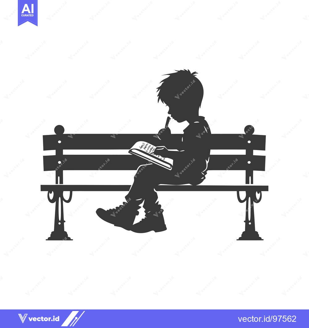Premium Vector of Silhouette of a Boy Sitting on a Bench, Reading and Thinking