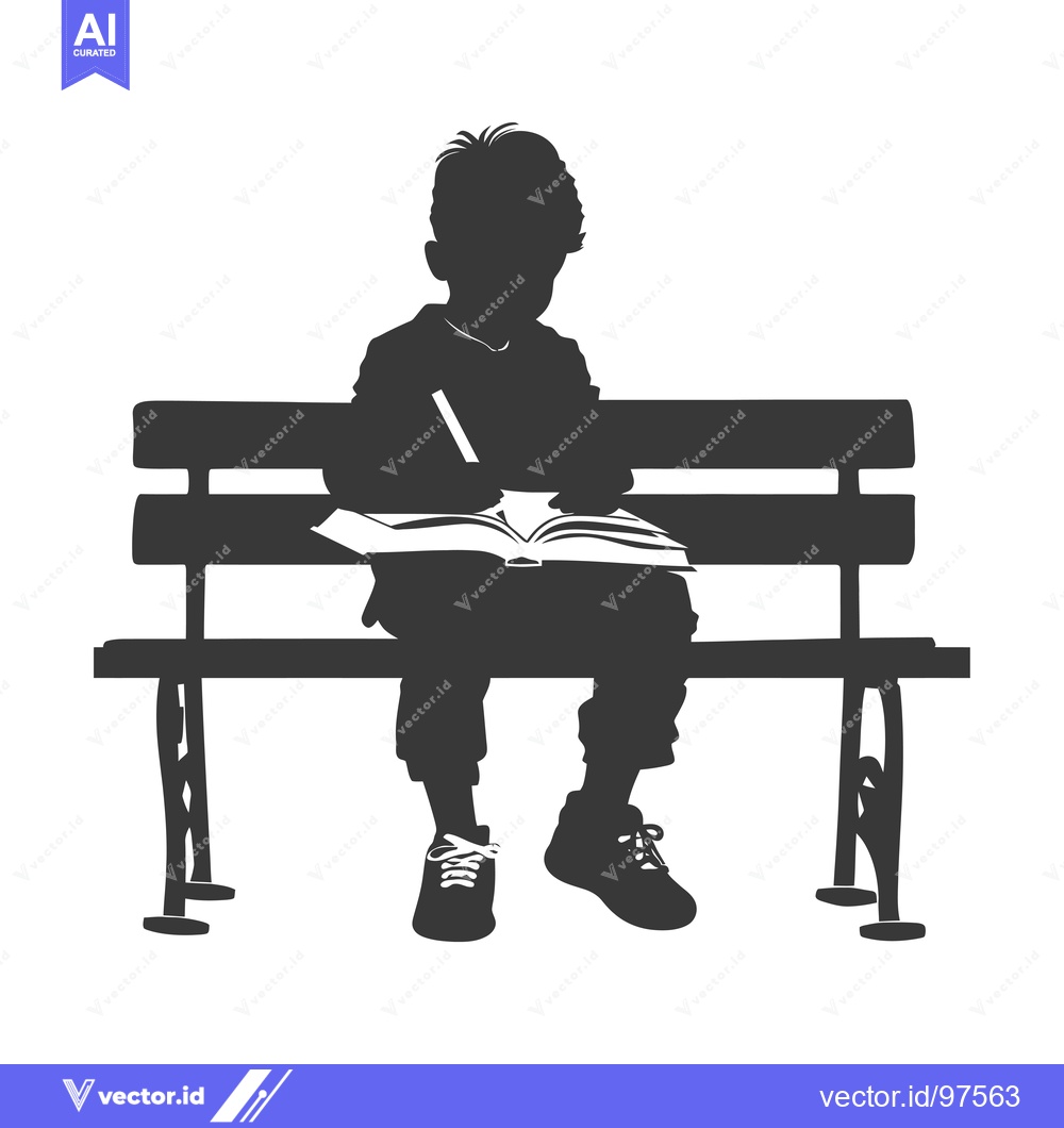 Premium Vector dari Silhouette of a Boy Sitting on a Bench, Studying