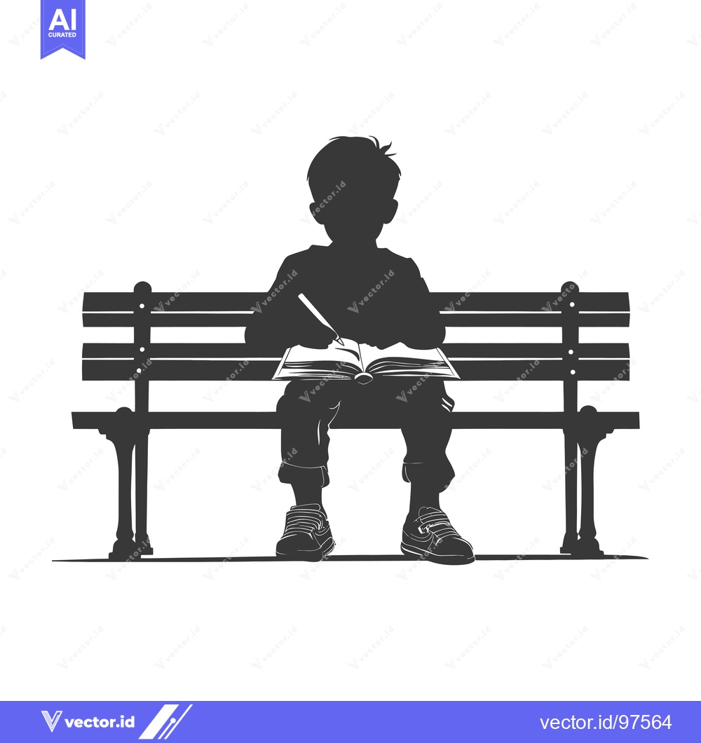 Premium Vector of Silhouette of a Boy Sitting on a Bench, Writing in a Book