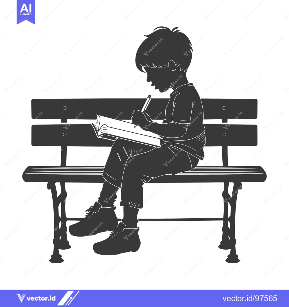 Premium Vector of Silhouette of a Boy Sitting on a Bench Writing in a Notebook