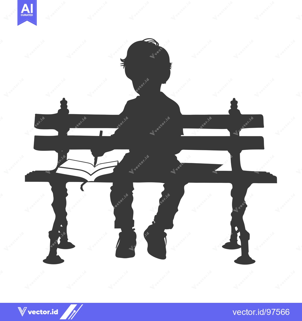 Premium Vector dari Silhouette of a Boy Sitting on a Bench Writing in a Notebook