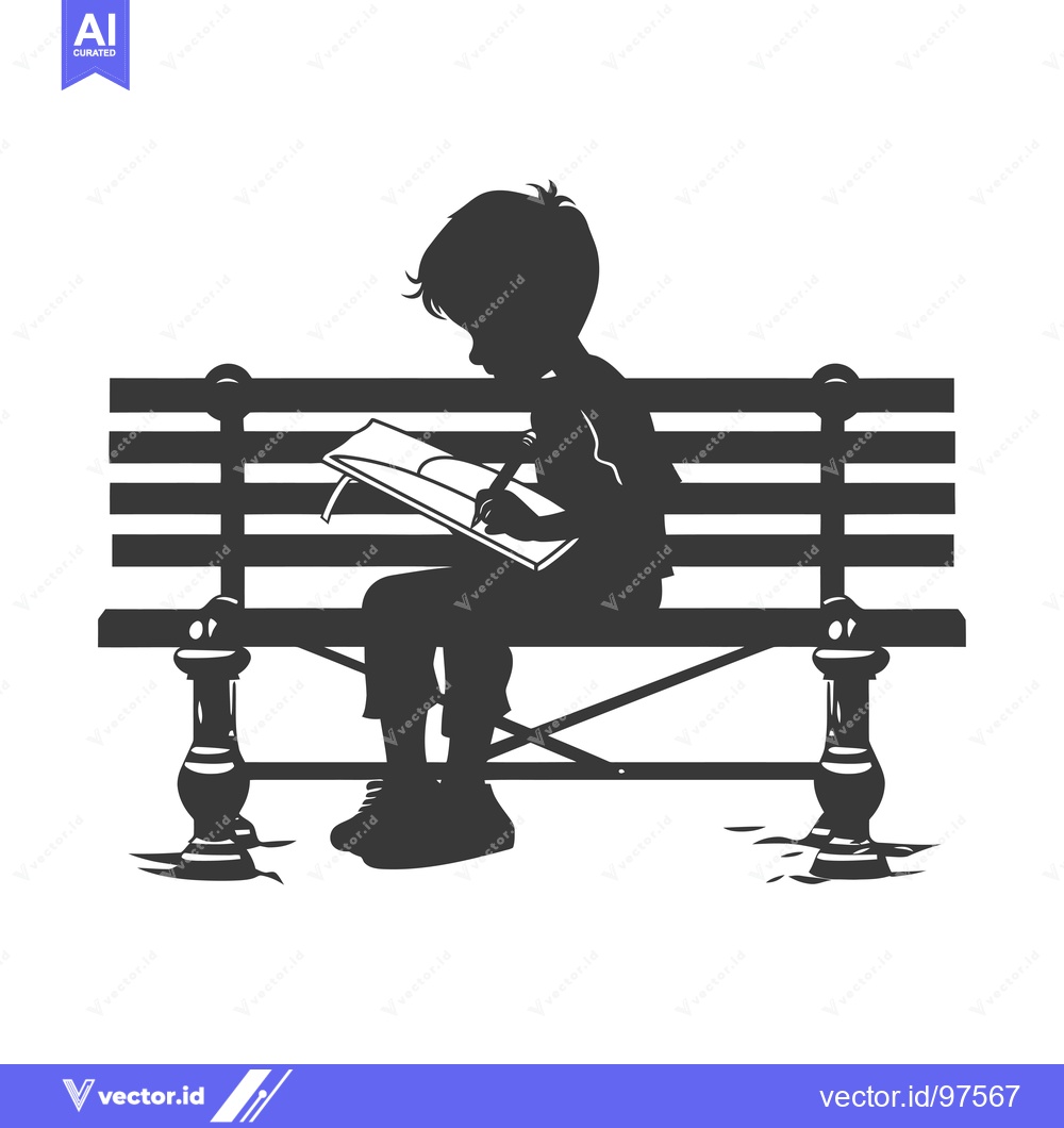 Premium Vector of Silhouette of a Boy Sitting on a Bench Writing in a Notebook