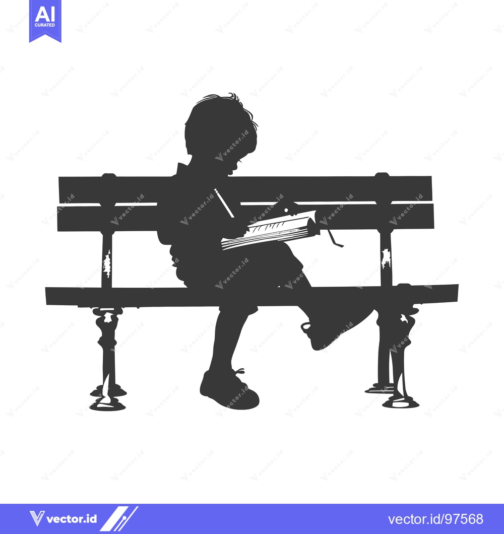 Premium Vector dari Silhouette of a Boy Sitting on a Bench Writing in a Notebook
