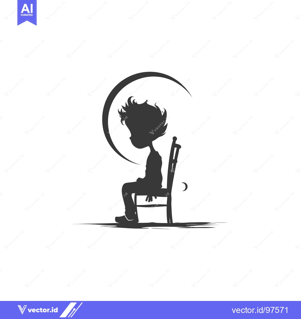 Premium Vector of Silhouette of a Boy Sitting on a Chair Under a Crescent Moon