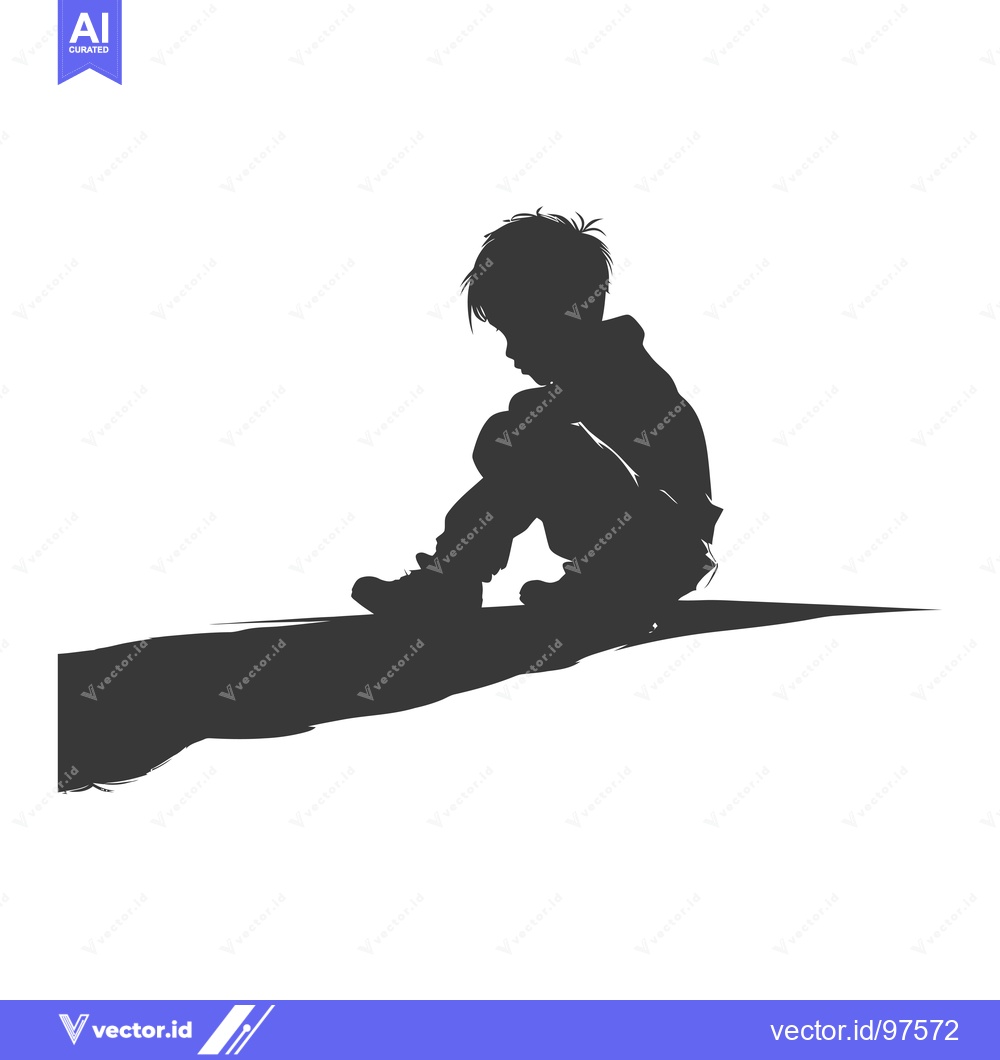 Premium Vector dari Silhouette of a Boy Sitting on a Cliff Edge