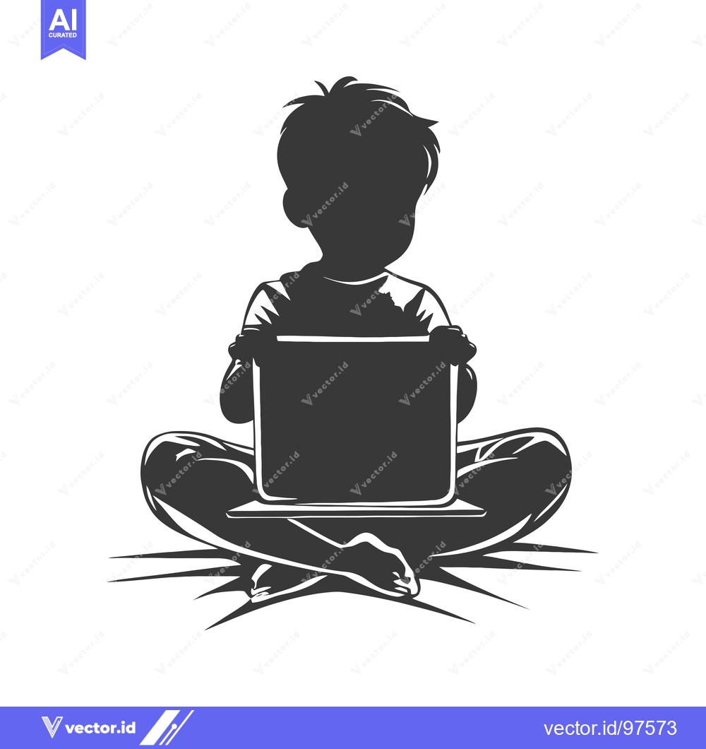 Premium Vector of Silhouette of a Boy Sitting with a Laptop