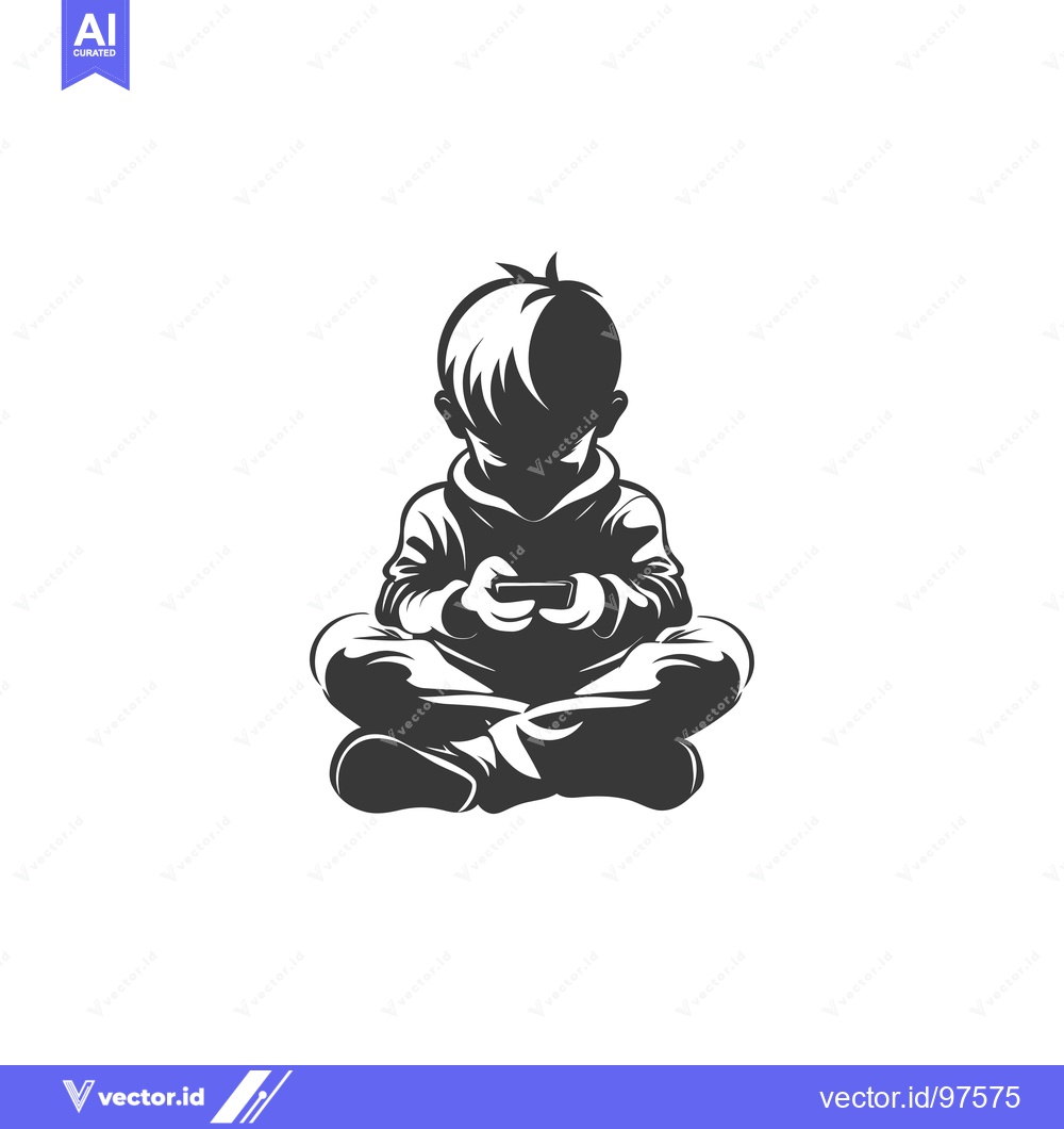 Premium Vector dari Silhouette of a Boy Sitting with a Smartphone