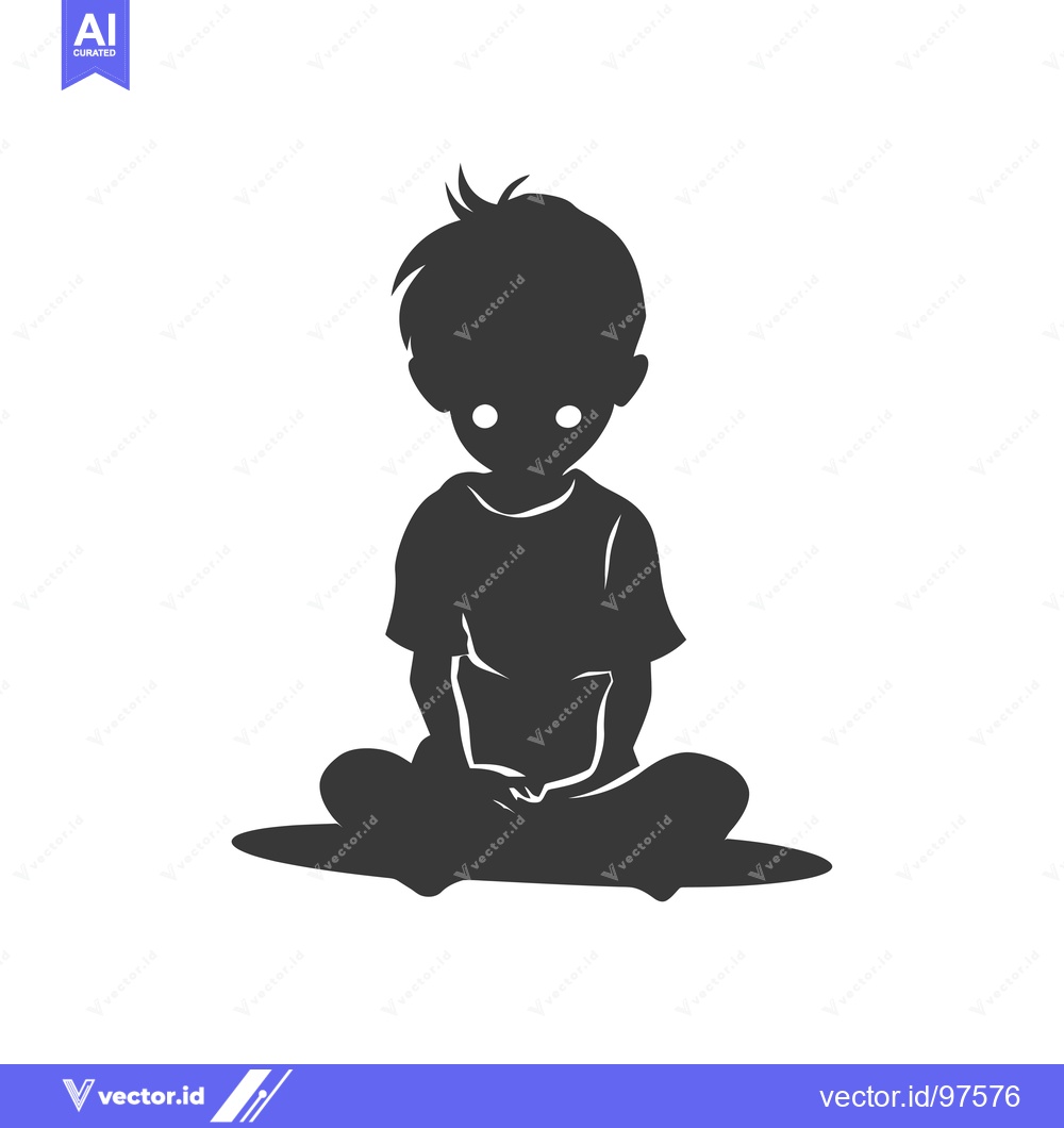 Premium Vector dari Silhouette of a Boy Sitting with Glowing Eyes