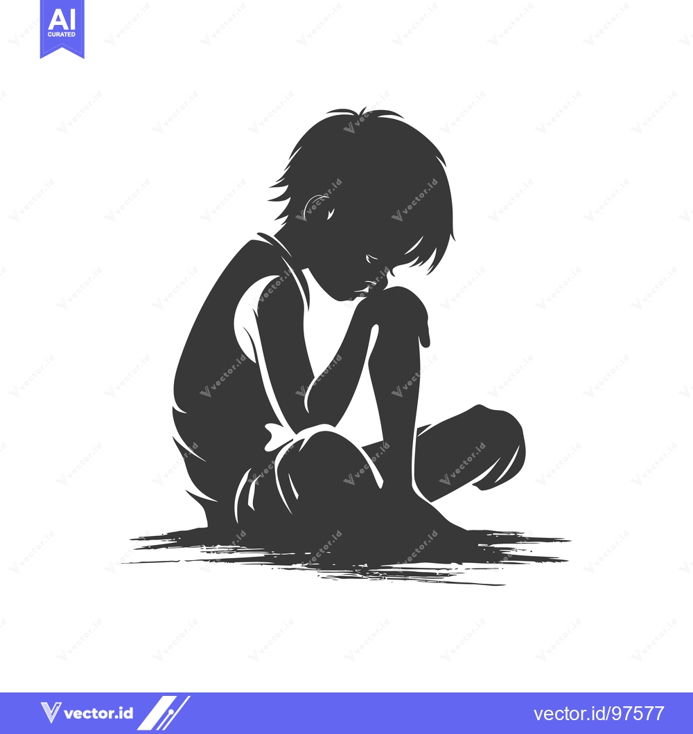 Premium Vector dari Silhouette of a Boy Sitting With His Head Bowed in Thought