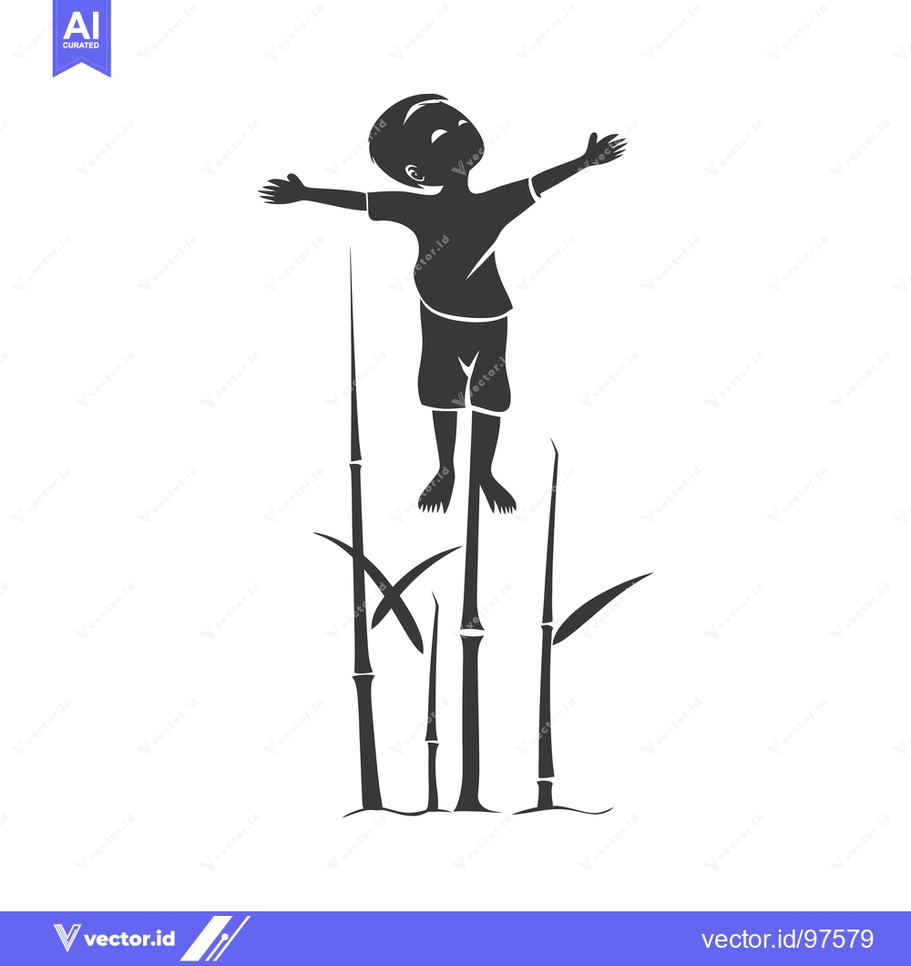 Premium Vector of Silhouette of a boy standing on tall grass with his arms outstretched