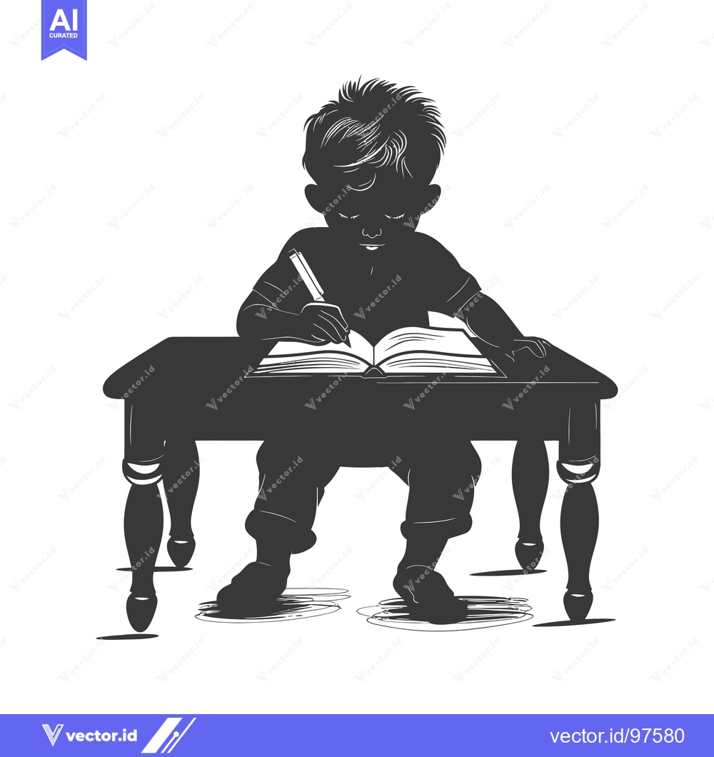 Premium Vector dari Silhouette of a Boy Studying at a Desk