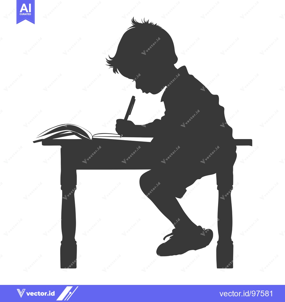 Premium Vector dari Silhouette of a Boy Studying at a Desk with a Book and Pen