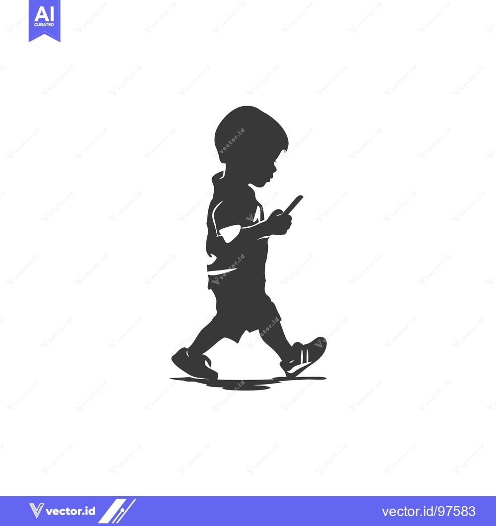 Premium Vector of Silhouette of a Boy Walking and Looking at a Phone