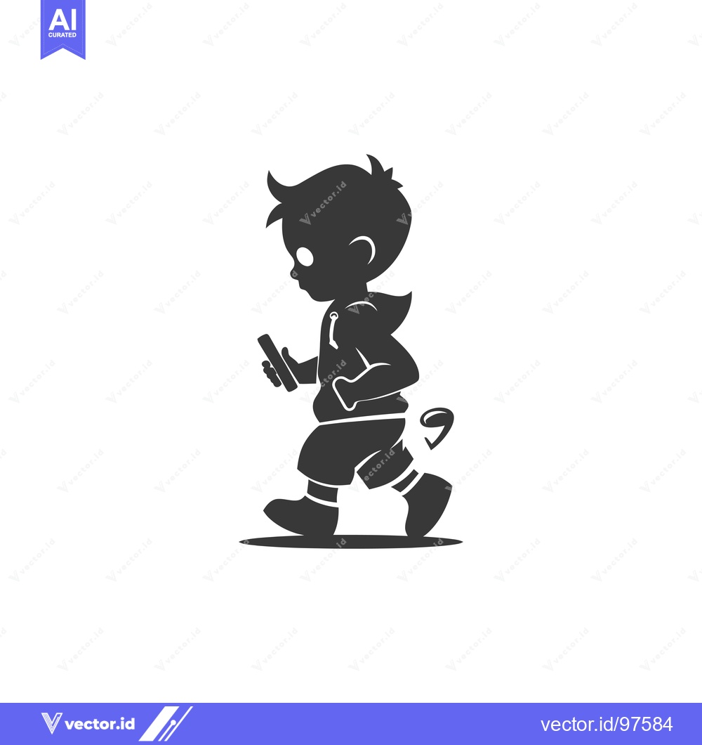 Premium Vector dari Silhouette of a Boy Walking and Looking at a Smartphone